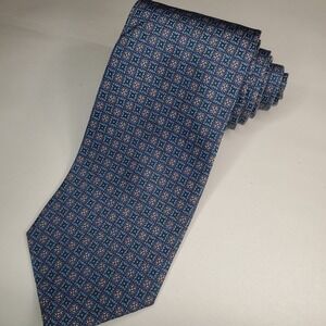 Kuppenheimer Mens Silk Tie Blue Geometric Medallion Made in Italy Necktie